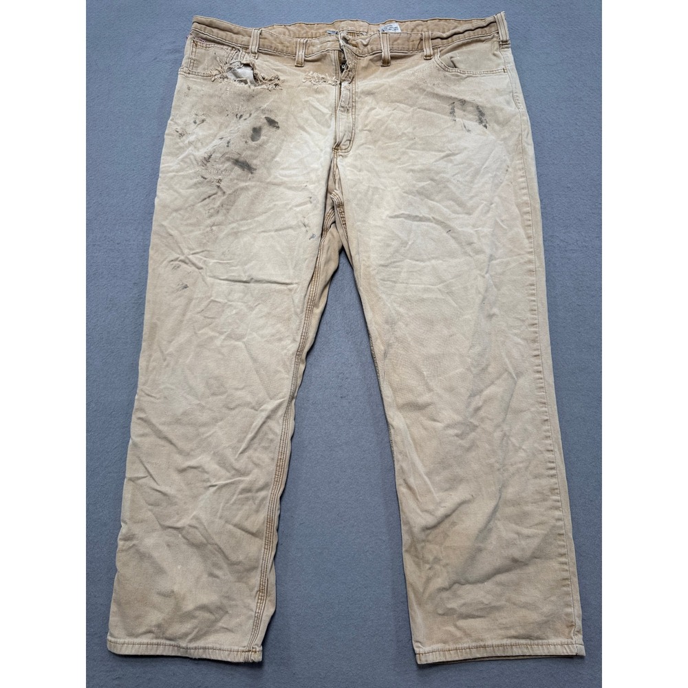 Carhartt Work Pants Men's 48x30 Tan Canvas Rugged Flex Relaxed Fit Distressed